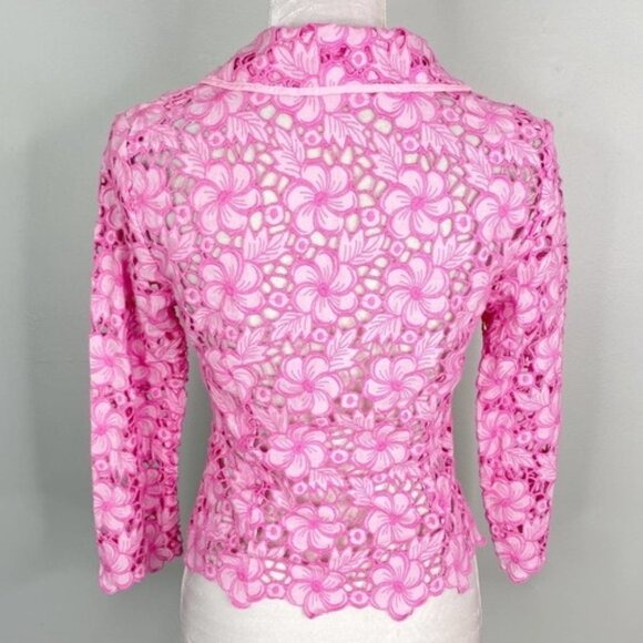 Lilly Pulitzer Blazer 6 Kentucky Eyelet Hibiscus rose buttons pretty cottagecore - Picture 2 of 9